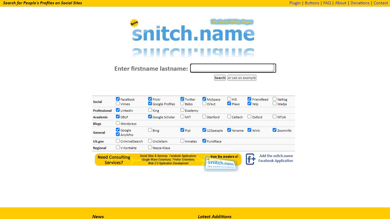 snitch.name :: The Social White Pages